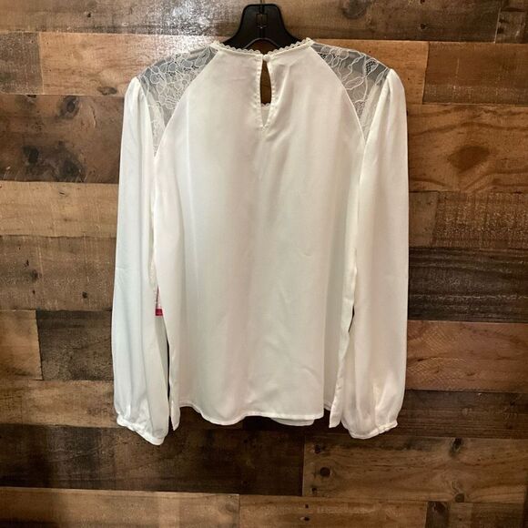 Vince Camuto Blouse Round Neck White New Ivory Lace Bishop Sleeves Lined Small - Picture 10 of 11
